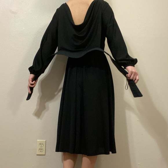 Retro vintage black midi dress w/ cowl back - Picture 8 of 16
